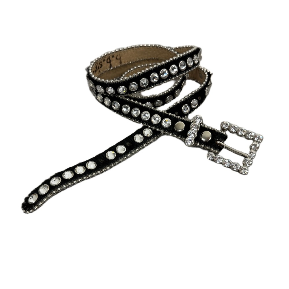 BB Simon Belt Womens XL Black Swarovski Crystal Italian Leather Pony Hair #3037